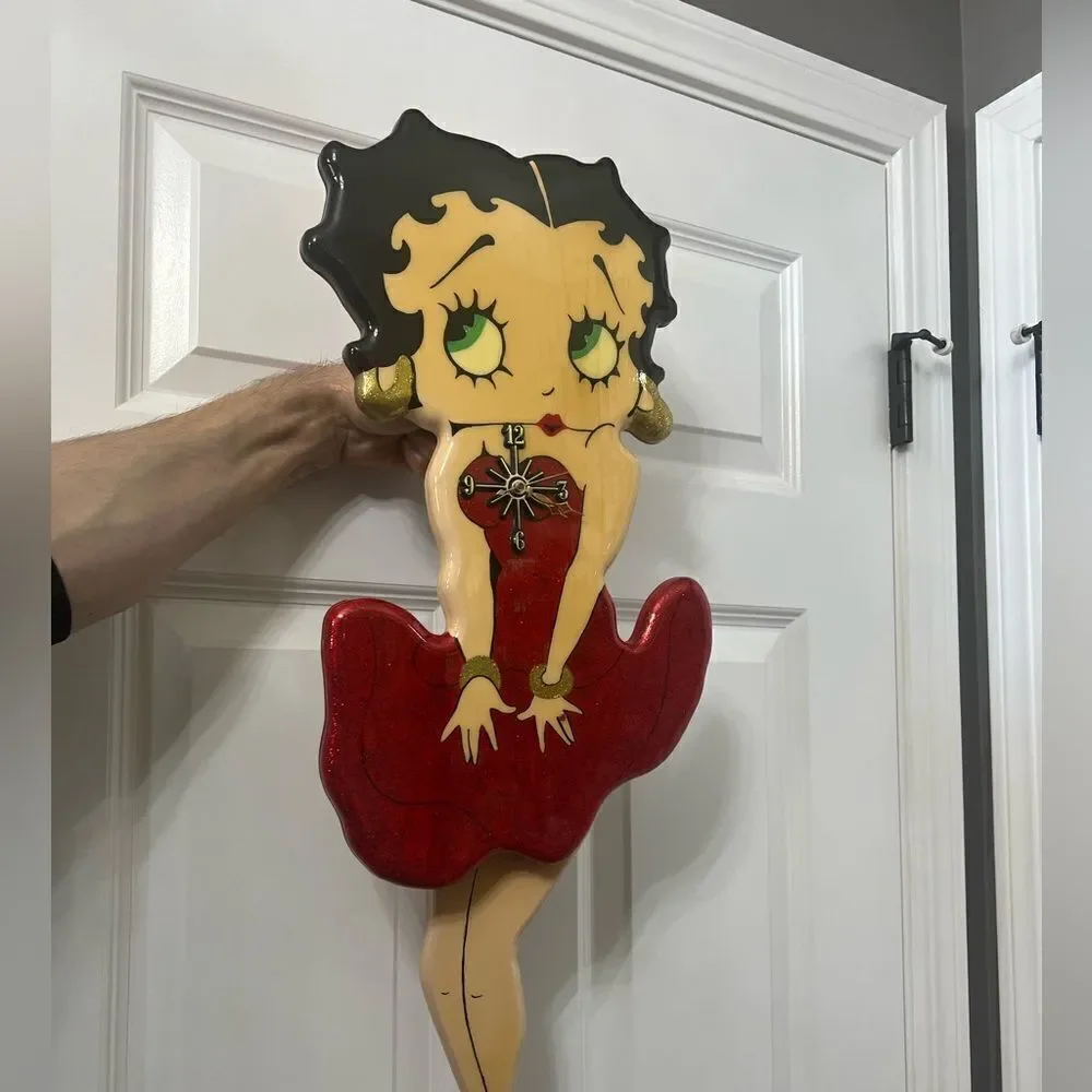 Vintage Rare Large Betty Boop Glitter Pendulum Wall Clock